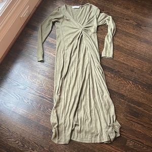 Hunter Green V Neck Sweater Dress